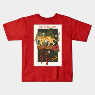 Jungle Tiger on Log with 2022 Year of the Tiger Kids T-Shirt